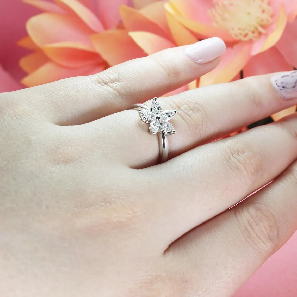 0.75 ct. Marquise Diamond Flower Ring