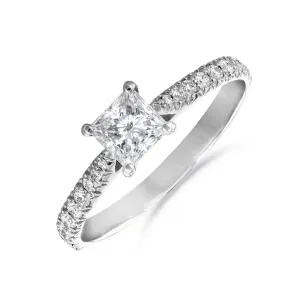 0.96ct Flawless Princess Cut Diamond Shoulder Set Diamond Engagement Ring | Pre-Loved | Platinum