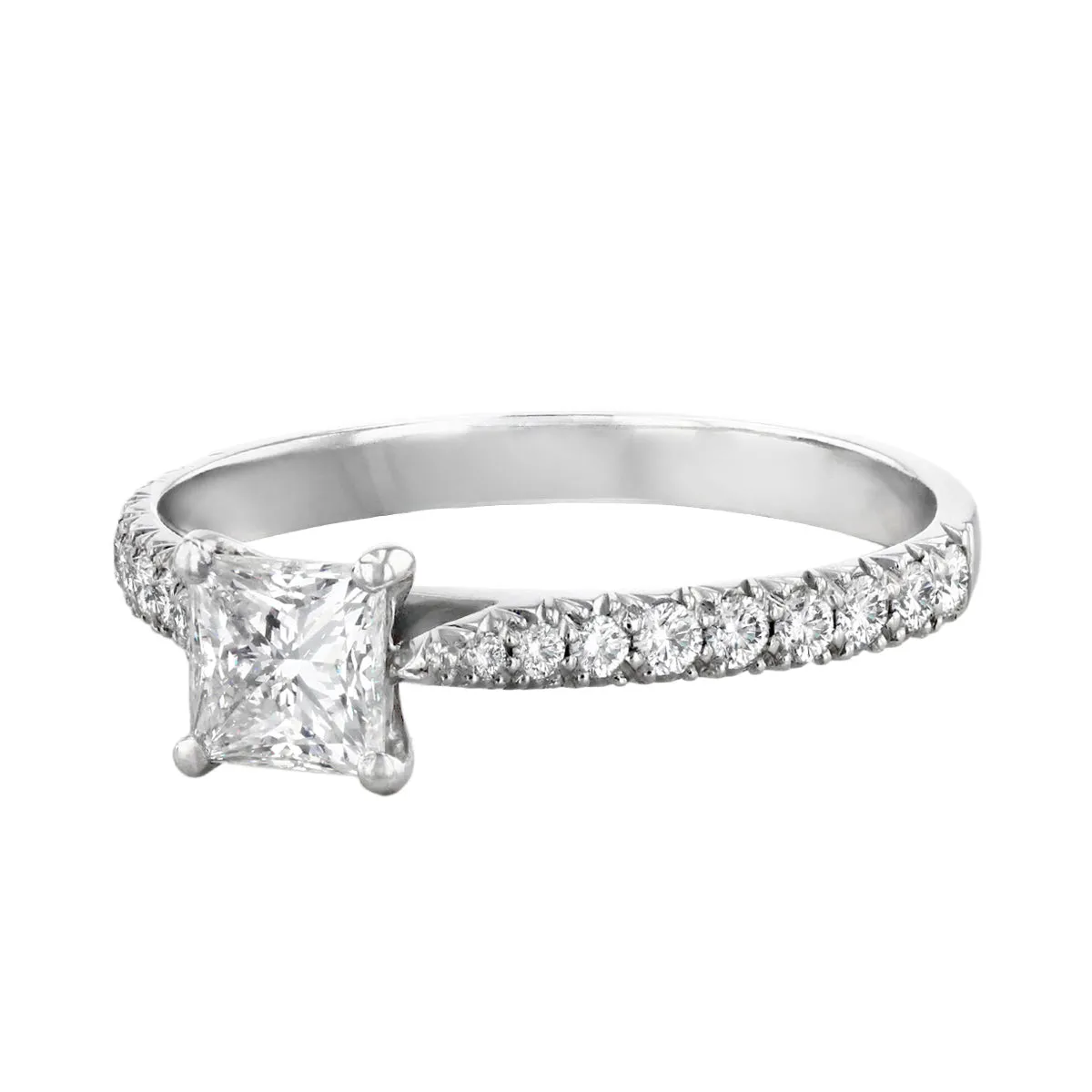 0.96ct Flawless Princess Cut Diamond Shoulder Set Diamond Engagement Ring | Pre-Loved | Platinum