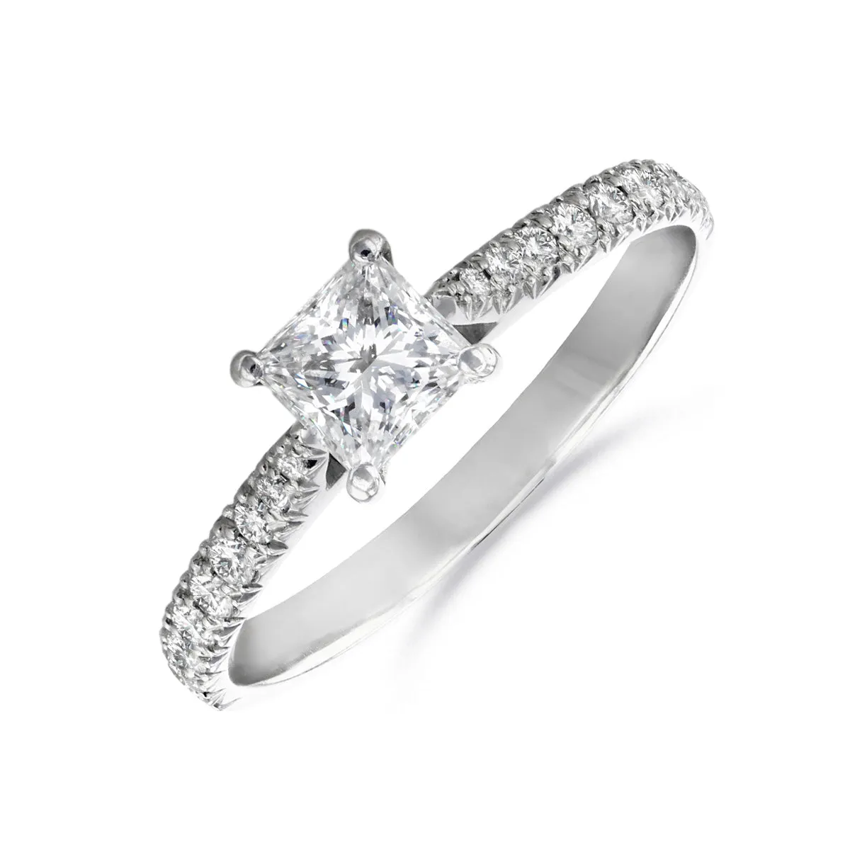 0.96ct Flawless Princess Cut Diamond Shoulder Set Diamond Engagement Ring | Pre-Loved | Platinum