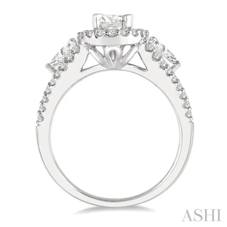 1 1/2 Ctw Oval Shape Diamond Engagement Ring in 14K White Gold