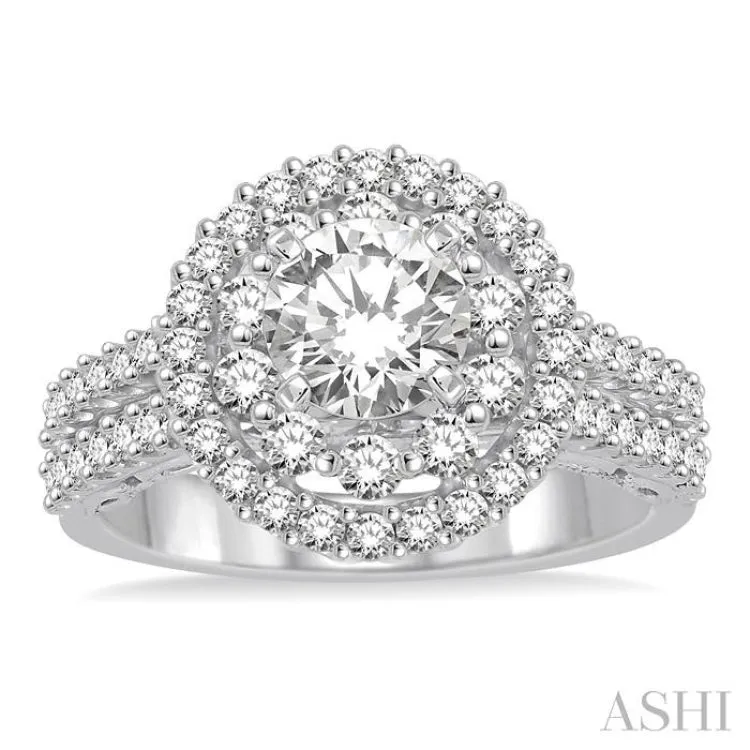 1 Ctw Diamond Semi-mount Engagement Ring in 14K White Gold