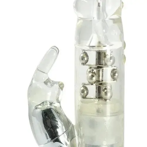 10-inch Silver Rabbit Vibrator with Metal Beads and 7-settings
