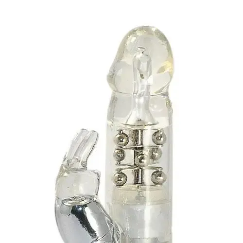 10-inch Silver Rabbit Vibrator with Metal Beads and 7-settings
