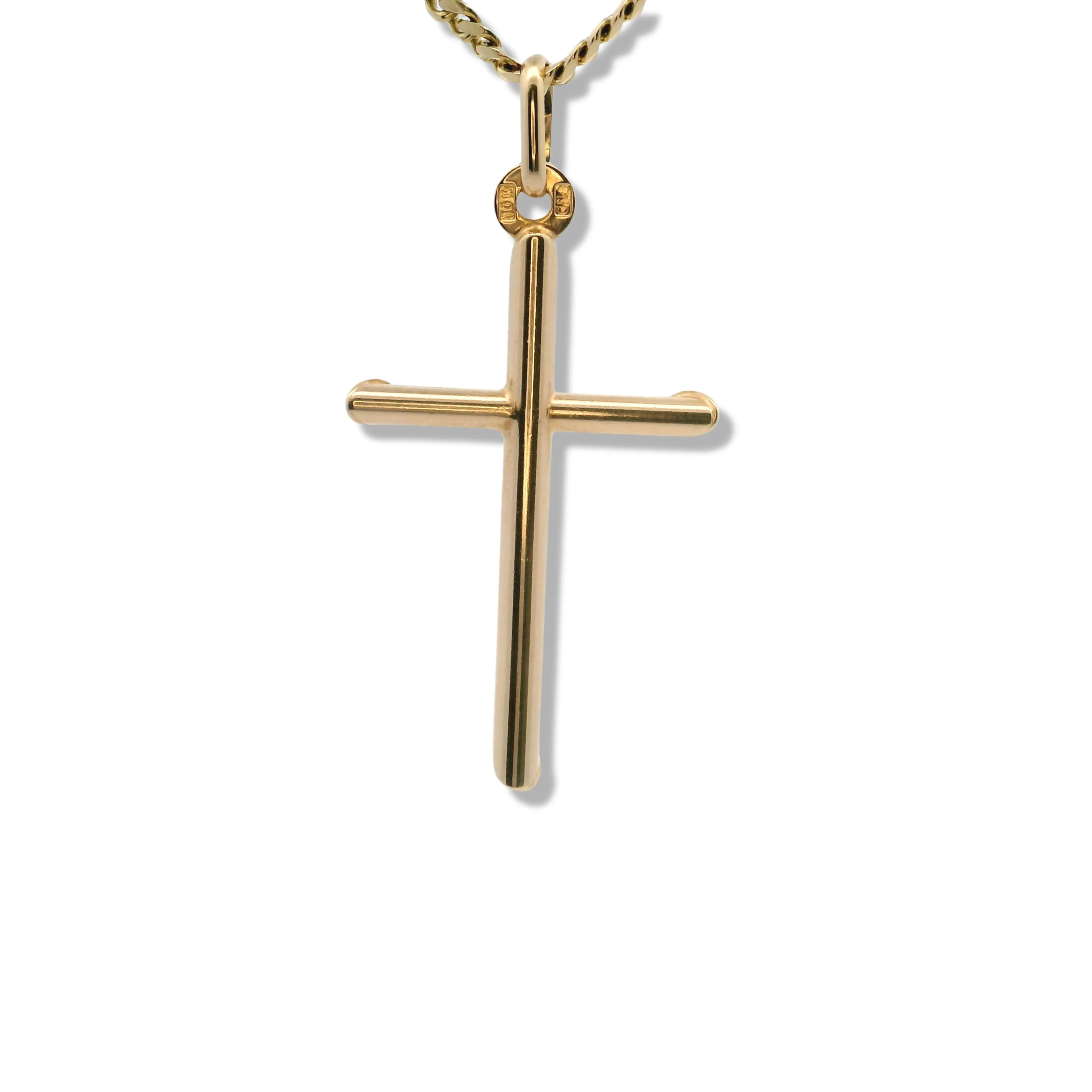 10K Yellow Gold Tube Cross Pendant