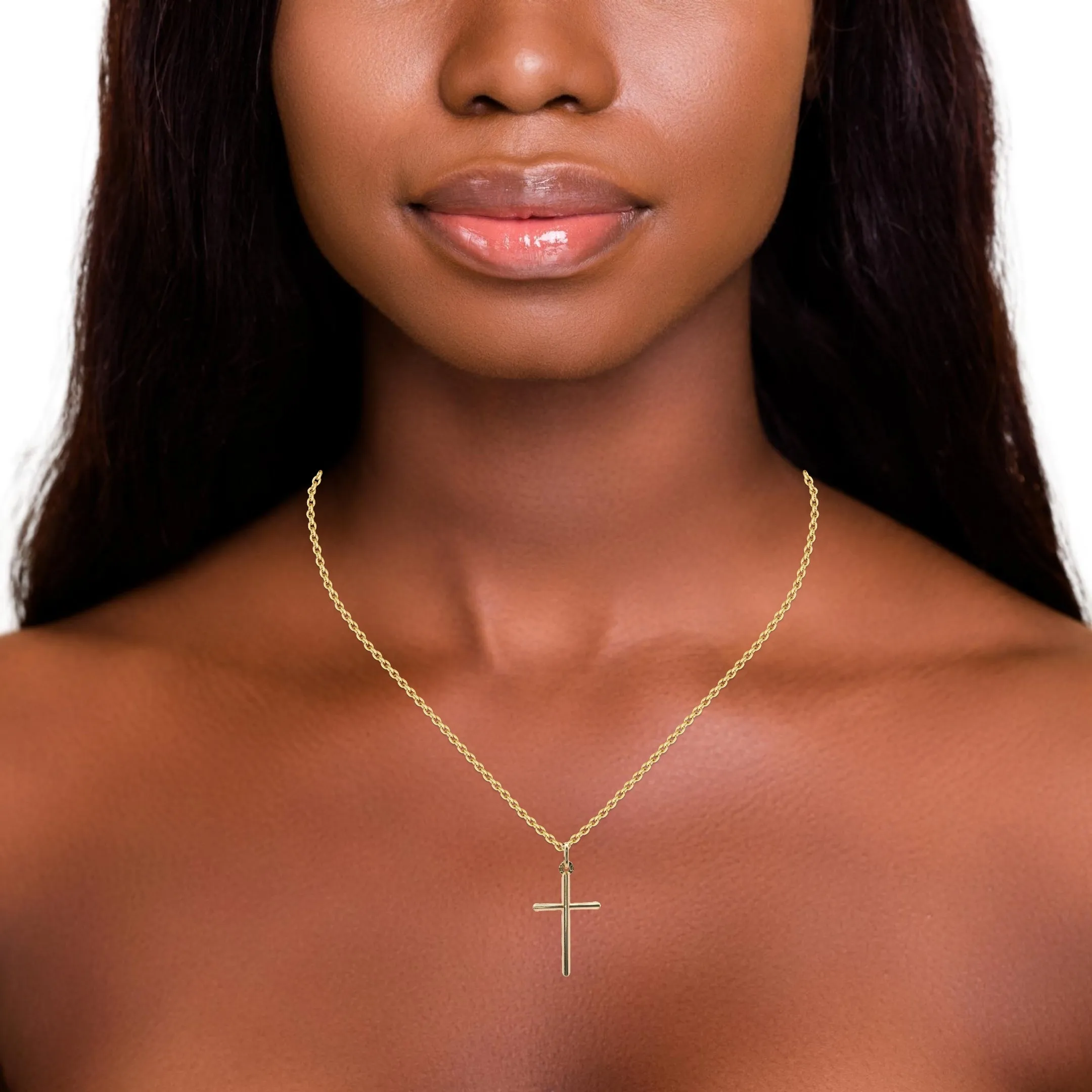 10K Yellow Gold Tube Cross Pendant