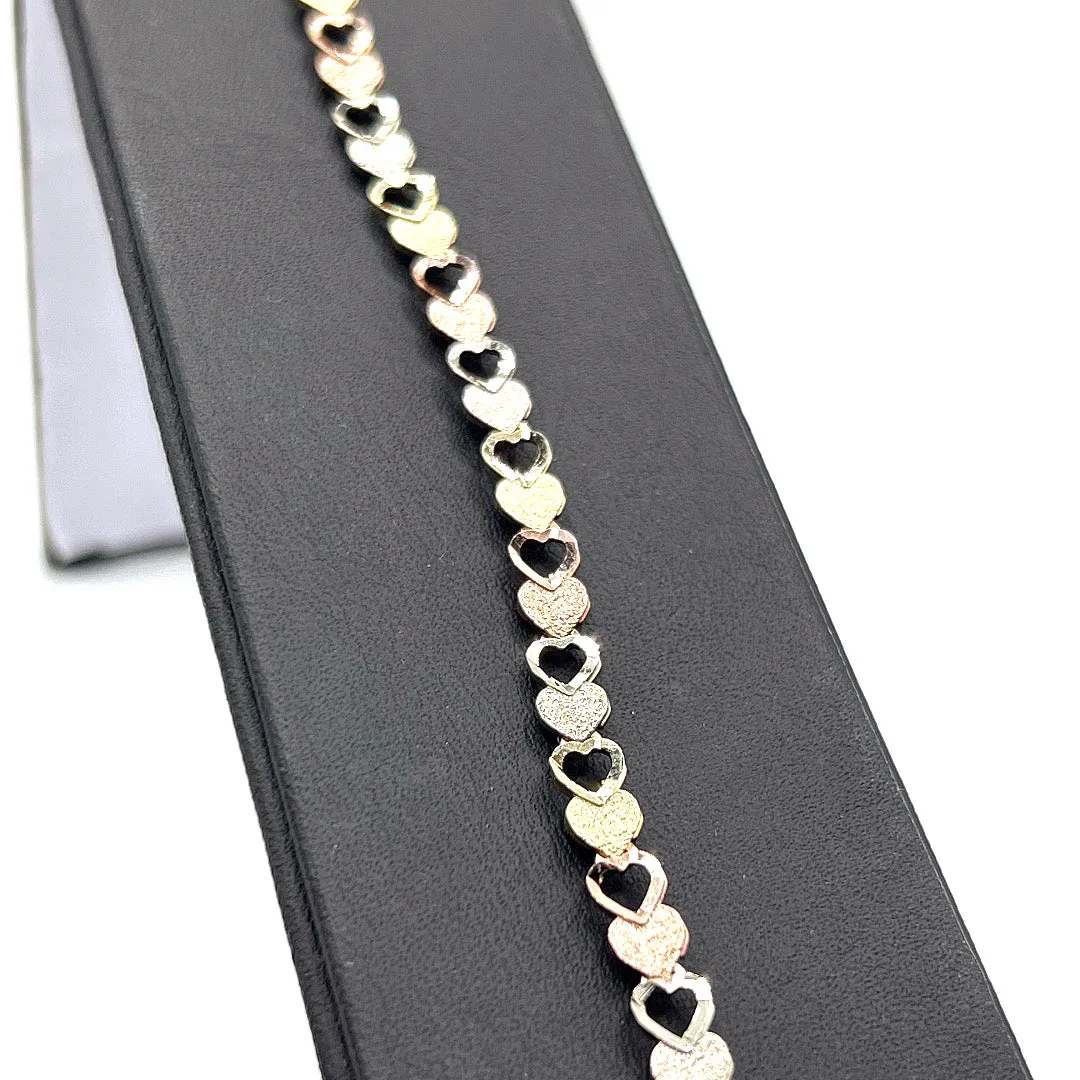 10KT TRICOLOR HEART BRACELET