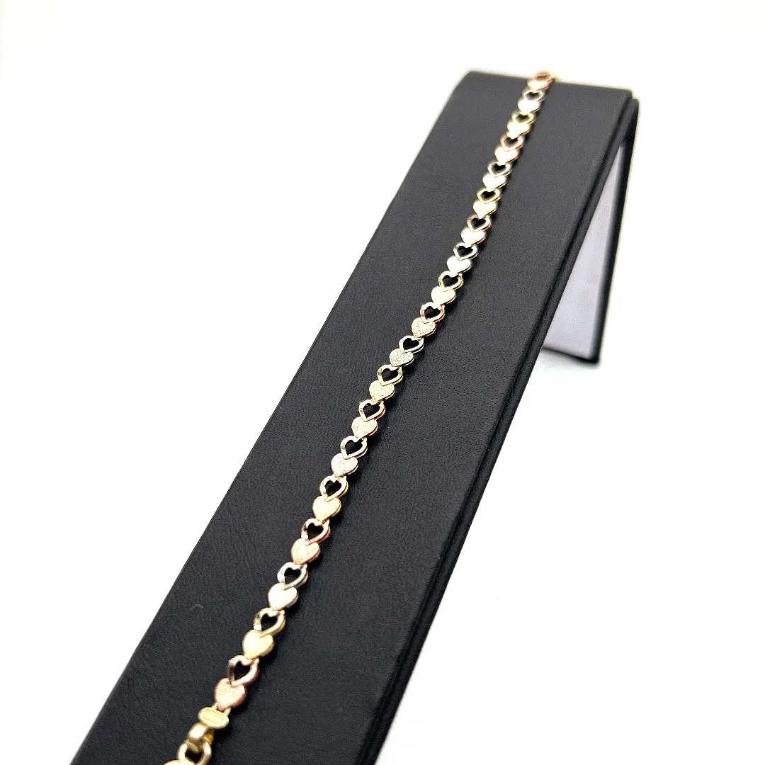 10KT TRICOLOR HEART BRACELET