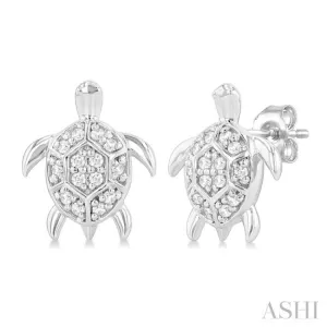 1/10 ctw Petite Turtle Round Cut Diamond Fashion Stud Earring in 10K White Gold