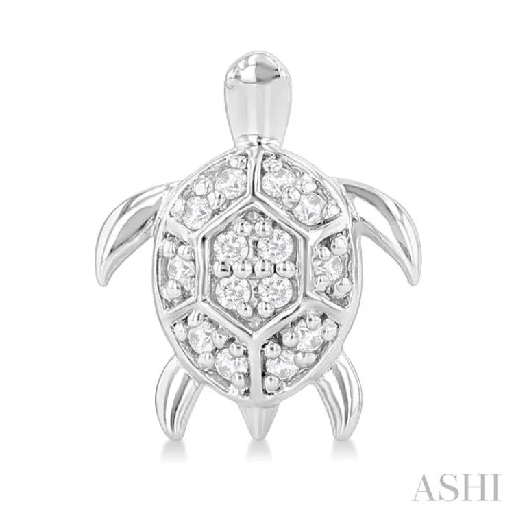 1/10 ctw Petite Turtle Round Cut Diamond Fashion Stud Earring in 10K White Gold