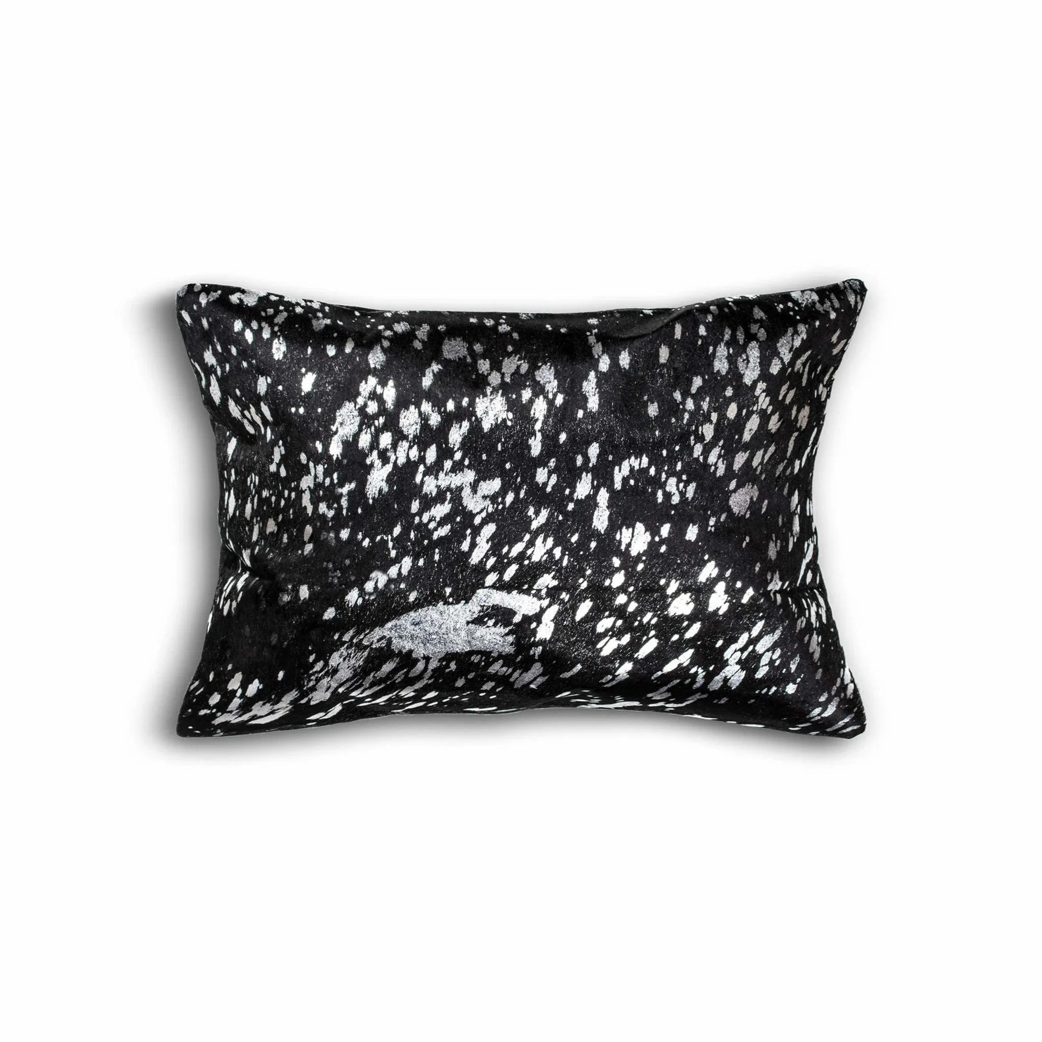 12" x 20" x 5" Black And Silver Cowhide Pillow