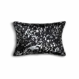12" x 20" x 5" Black And Silver Cowhide Pillow