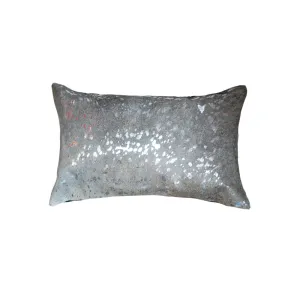 12" x 20" x 5" Silver And Gray Cowhide Pillow