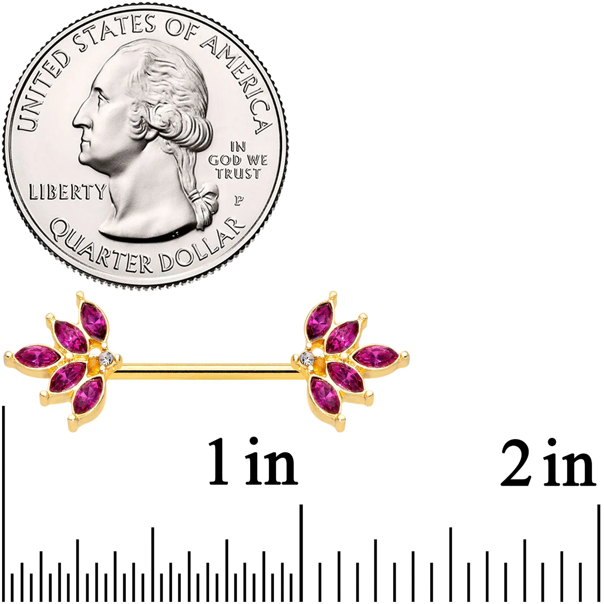14 Gauge 9/16 Red Gem Gold Tone Autumn Leaves Nipple Ring Set