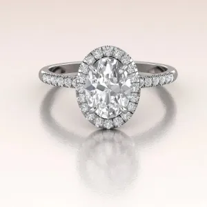 14k Gold Oval Moissanite Diamond Halo Engagement Ring
