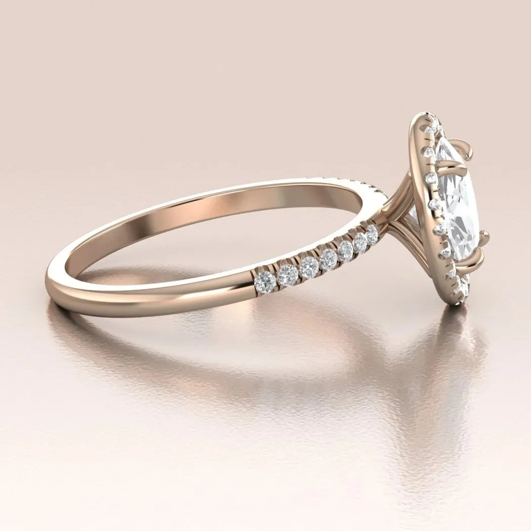 14k Gold Oval Moissanite Diamond Halo Engagement Ring