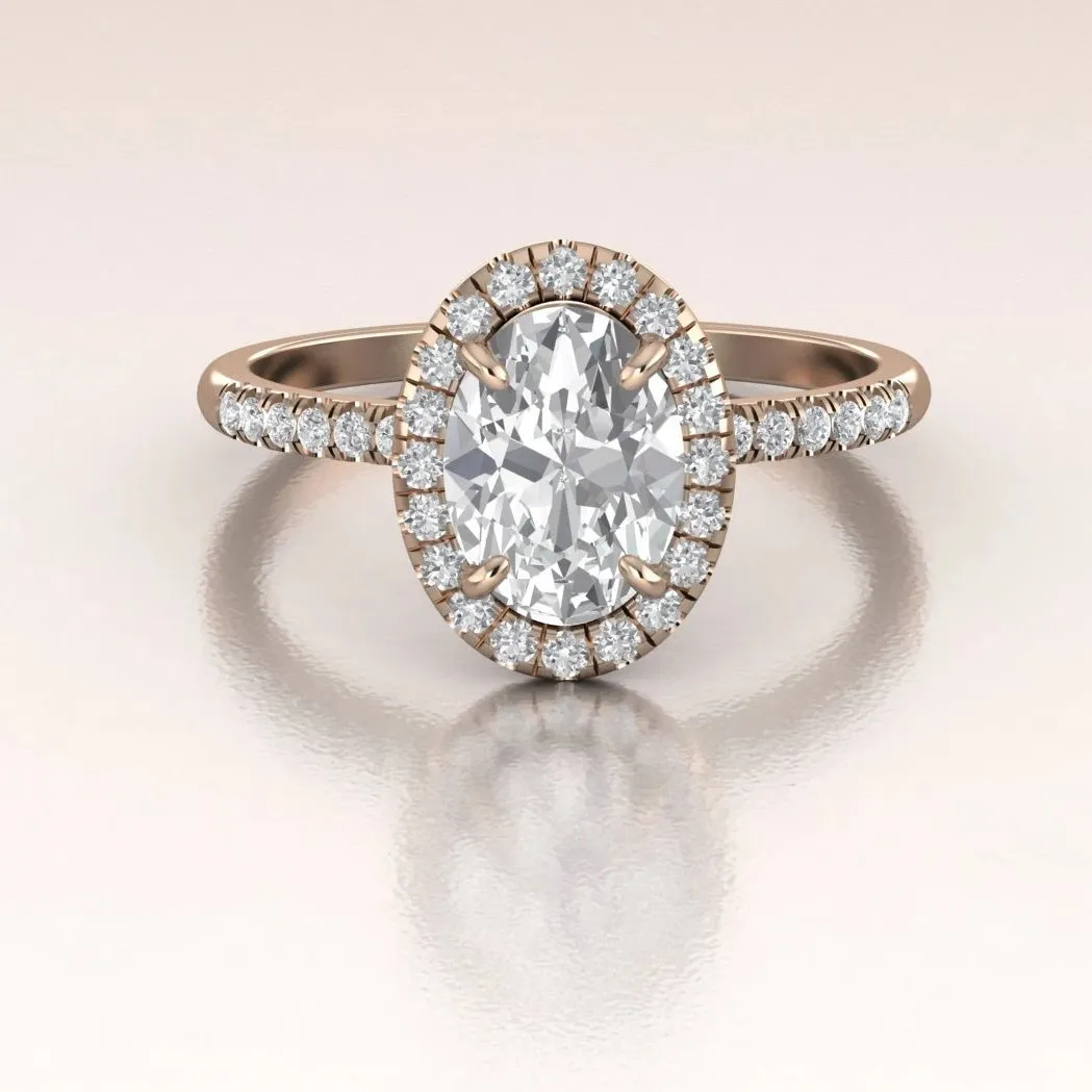 14k Gold Oval Moissanite Diamond Halo Engagement Ring