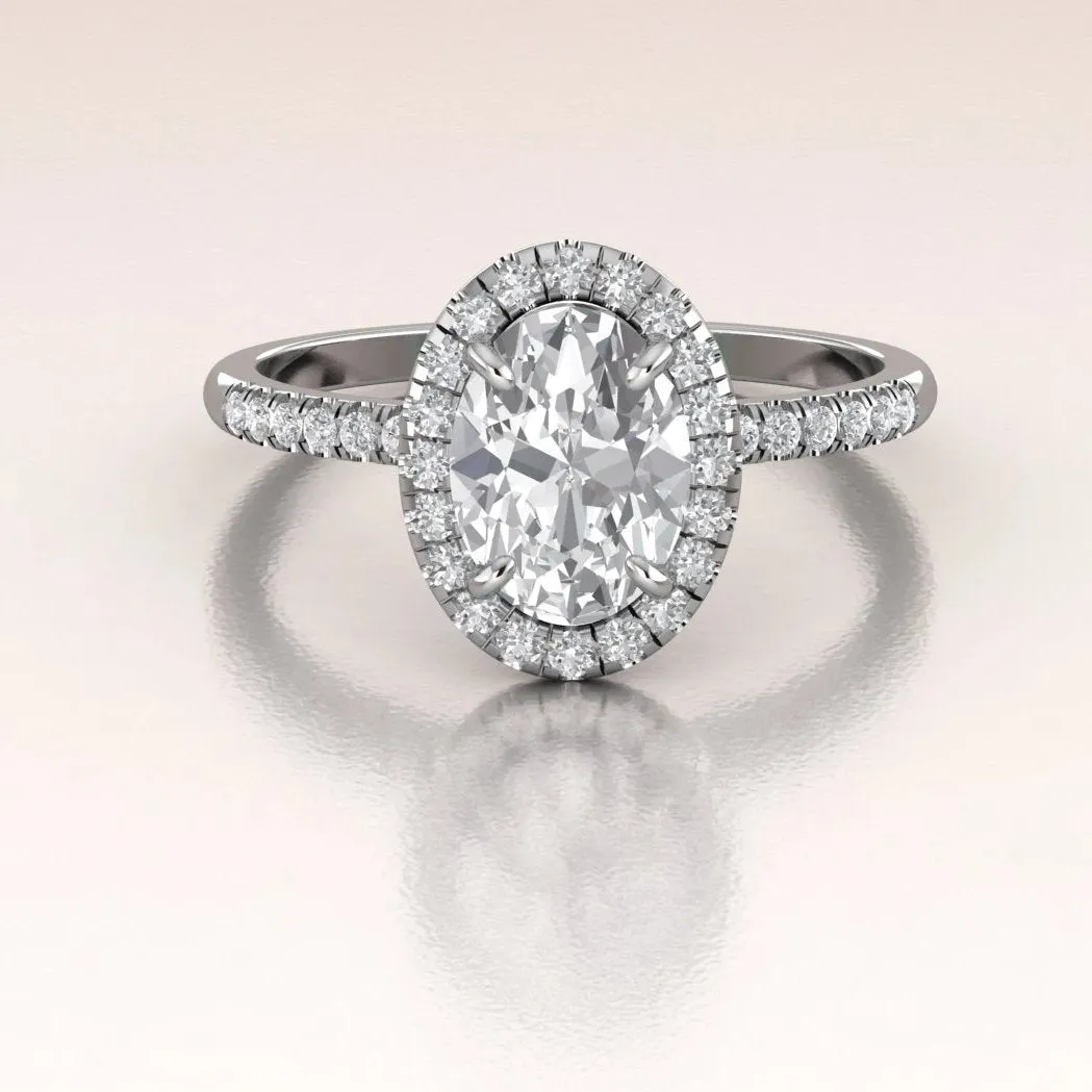 14k Gold Oval Moissanite Diamond Halo Engagement Ring