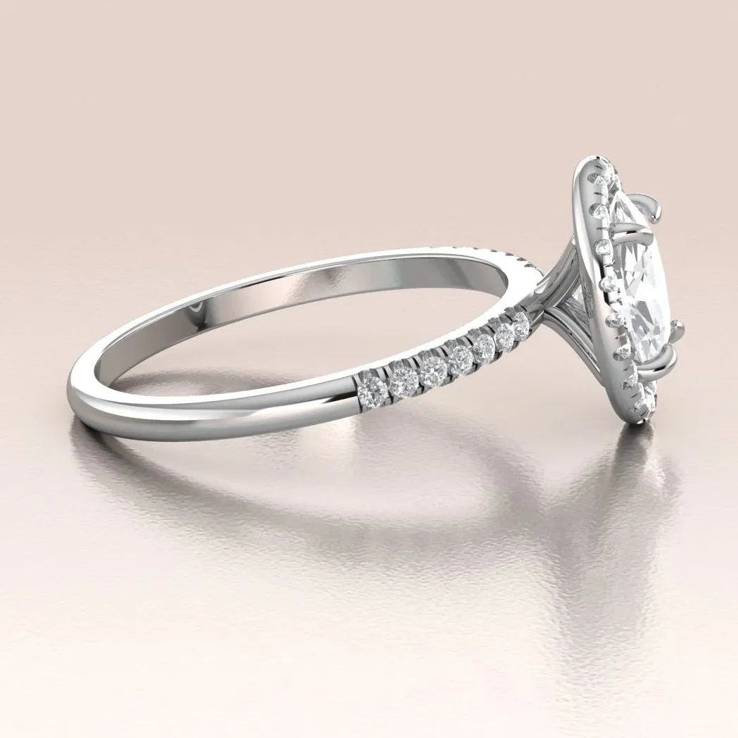 14k Gold Oval Moissanite Diamond Halo Engagement Ring
