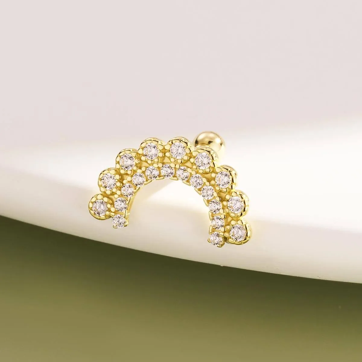 14K Solid Gold 16G Curved U-Shape CZ Cartilage Stud