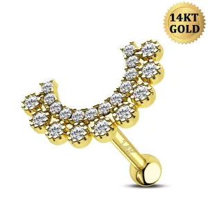 14K Solid Gold 16G Curved U-Shape CZ Cartilage Stud