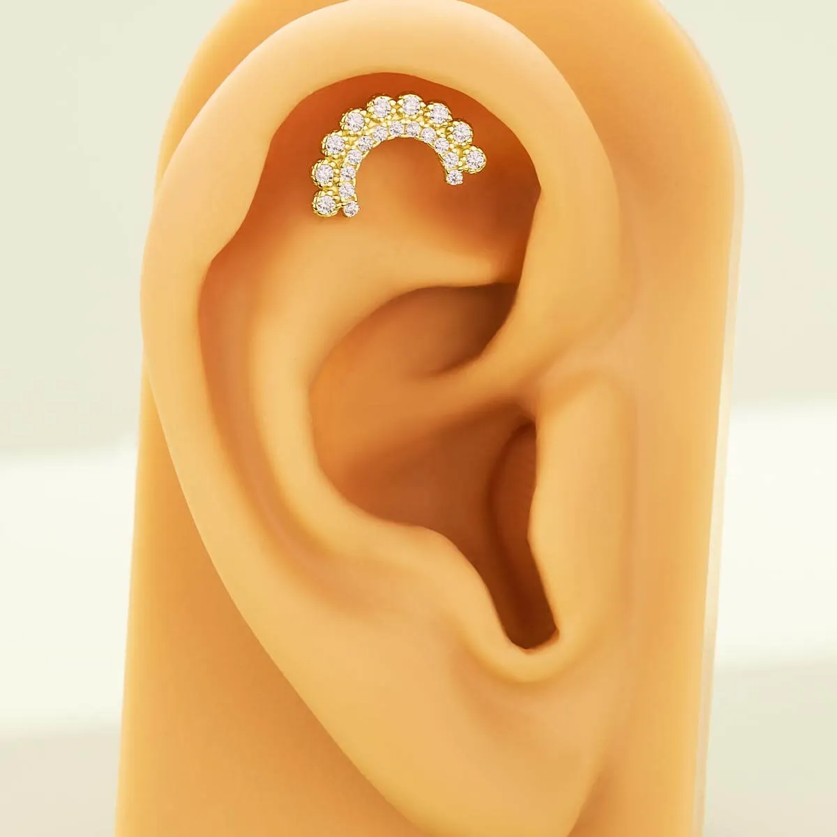 14K Solid Gold 16G Curved U-Shape CZ Cartilage Stud