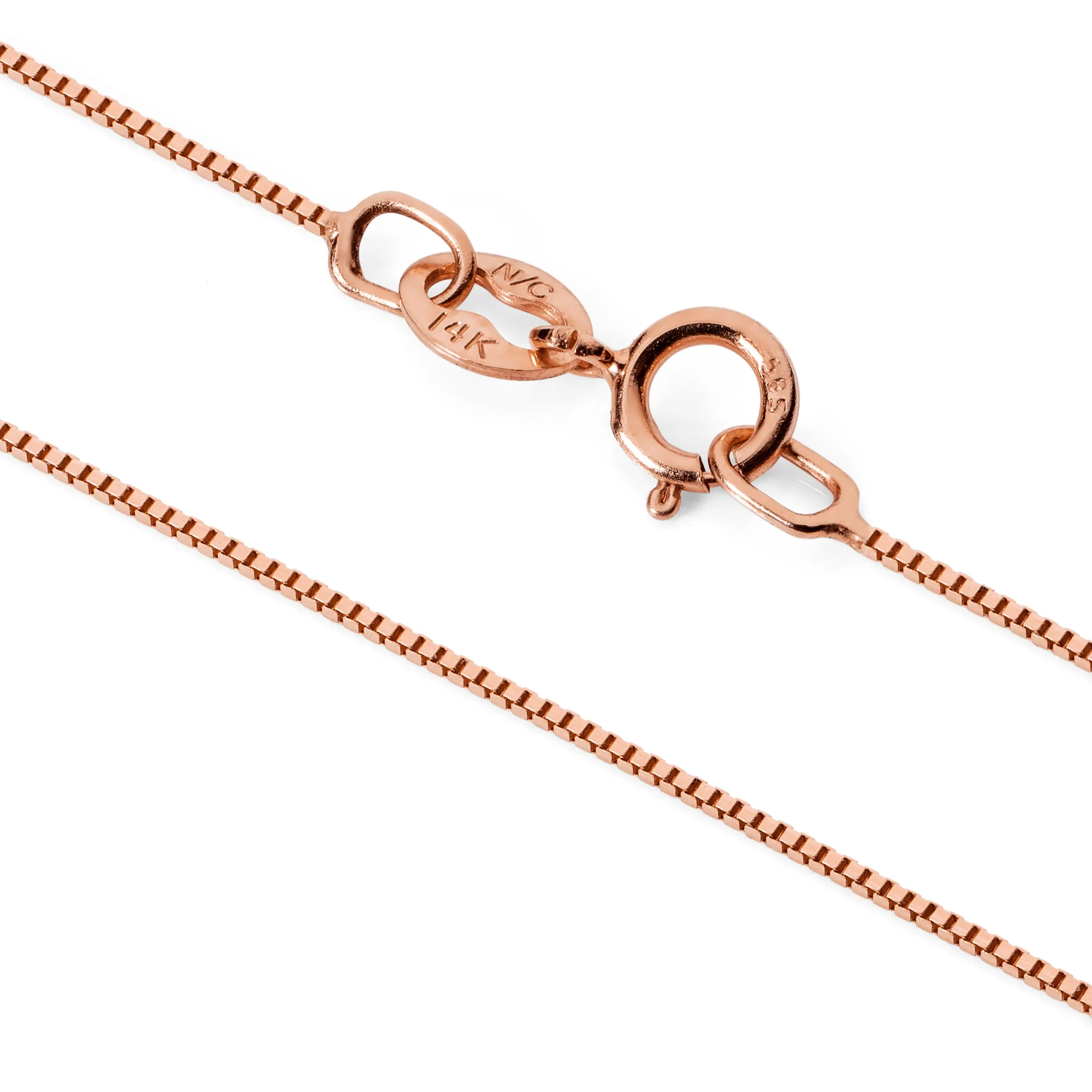14K Solid Rose Gold Pendant Necklace | Princess Cut Cubic Zirconia Solitaire | 1 Carat | 18 Inch Box Link Chain