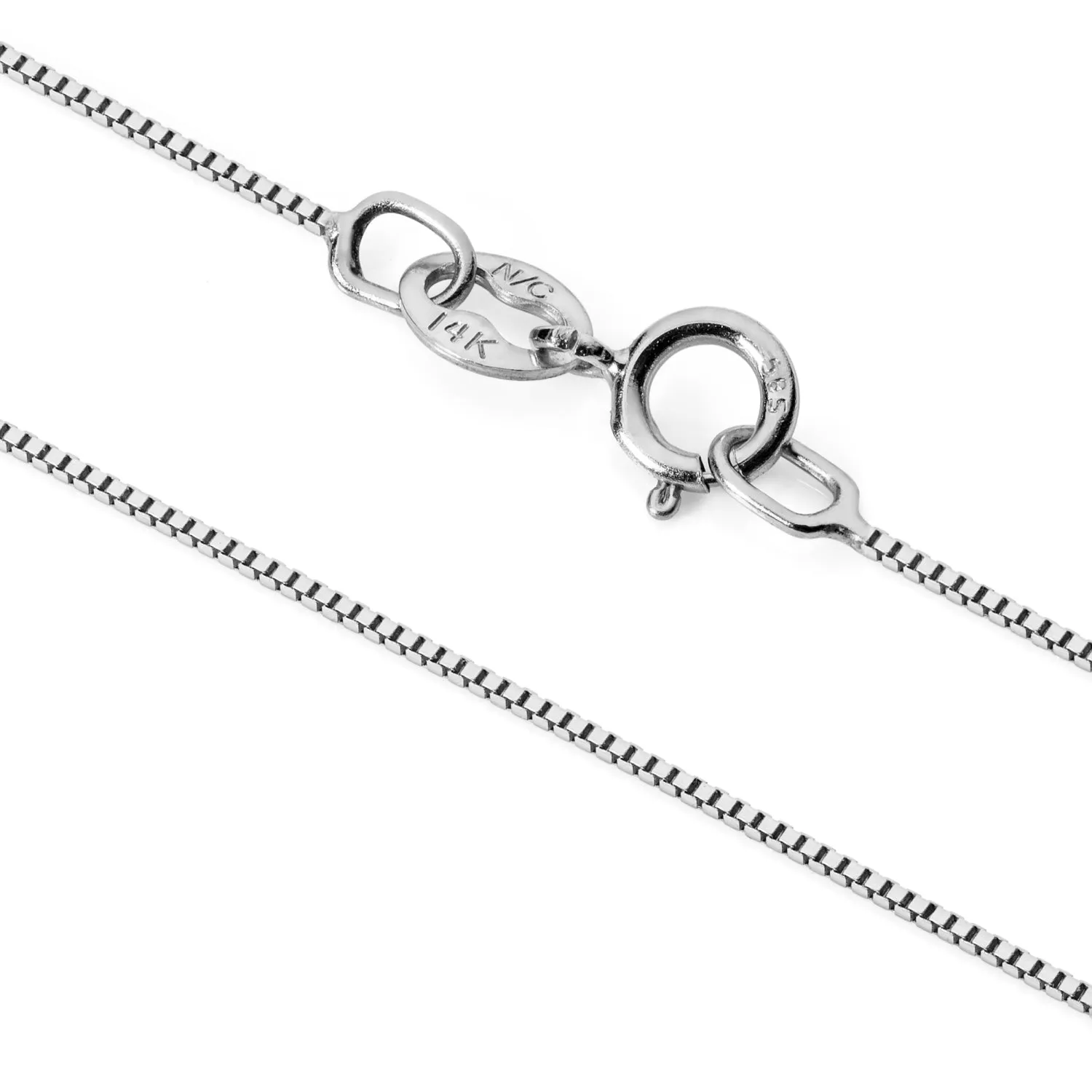 14K Solid White Gold Pendant Necklace | Princess Cut Cubic Zirconia Solitaire | 2 Carat | 16 Inch .60mm Box Link Chain