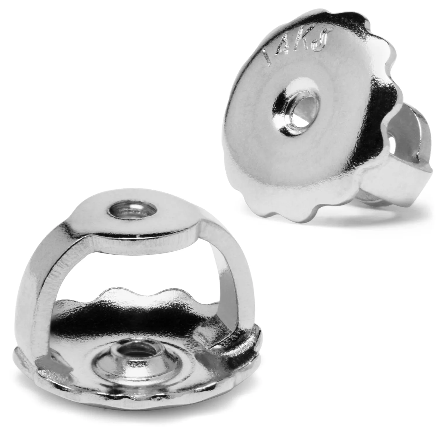 14K Solid White Gold Stud Earrings | Round "Halo" Cubic Zirconia | Screw Back Posts | .48 CT center, .60 CTW each, 1.20 CTW