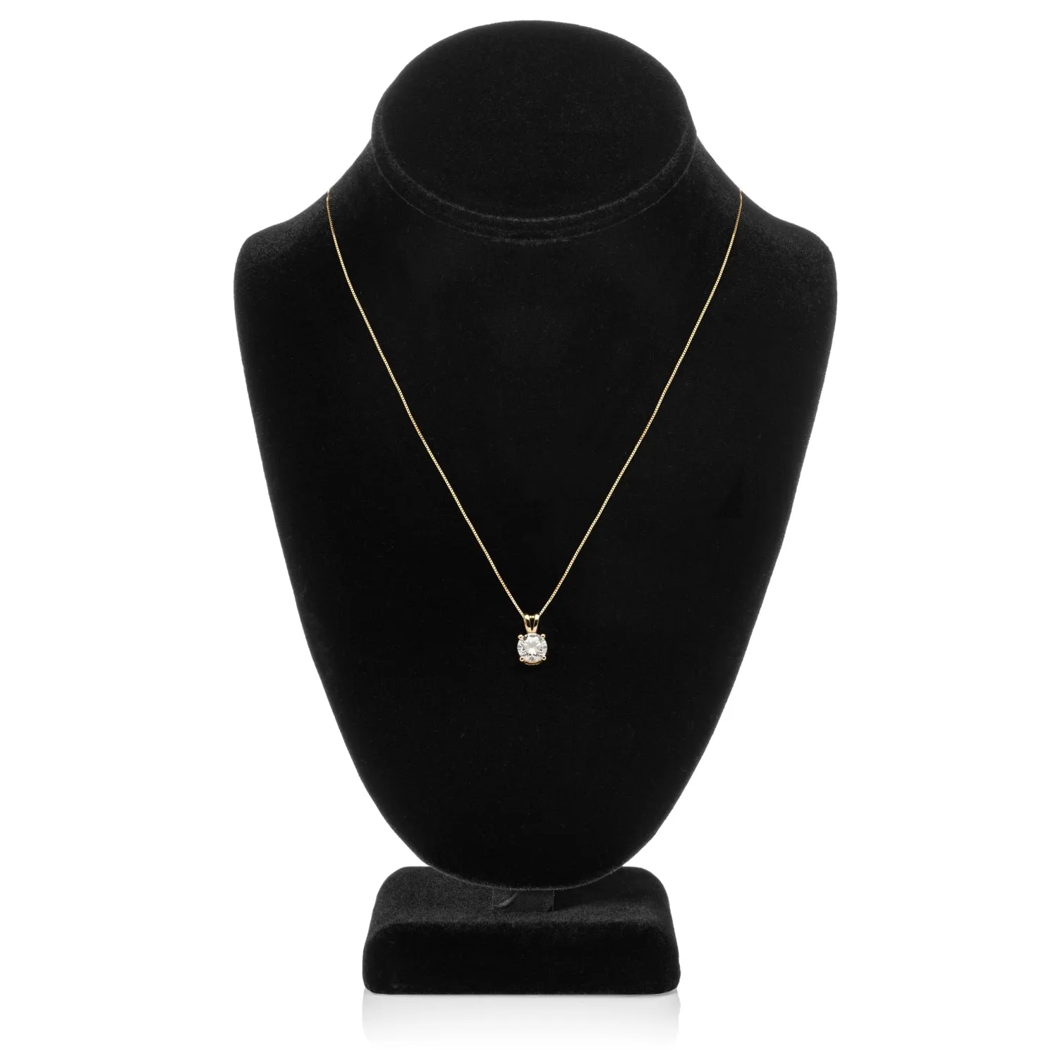 14K Solid Yellow Gold Pendant Necklace | Round Cut Cubic Zirconia Solitaire | 1.0 Carat | 18 Inch .60mm Box Link Chain