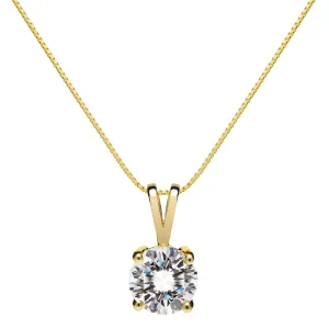 14K Solid Yellow Gold Pendant Necklace | Round Cut Cubic Zirconia Solitaire | 1.0 Carat | 18 Inch .60mm Box Link Chain