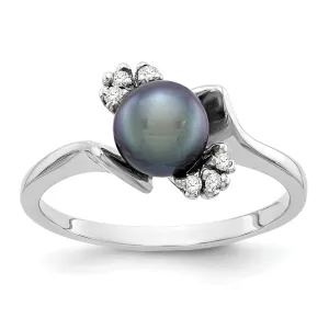 14k White Gold Black Pearl Diamond Ring