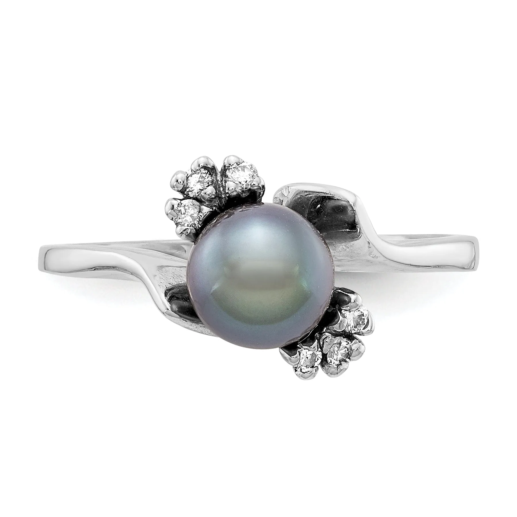 14k White Gold Black Pearl Diamond Ring