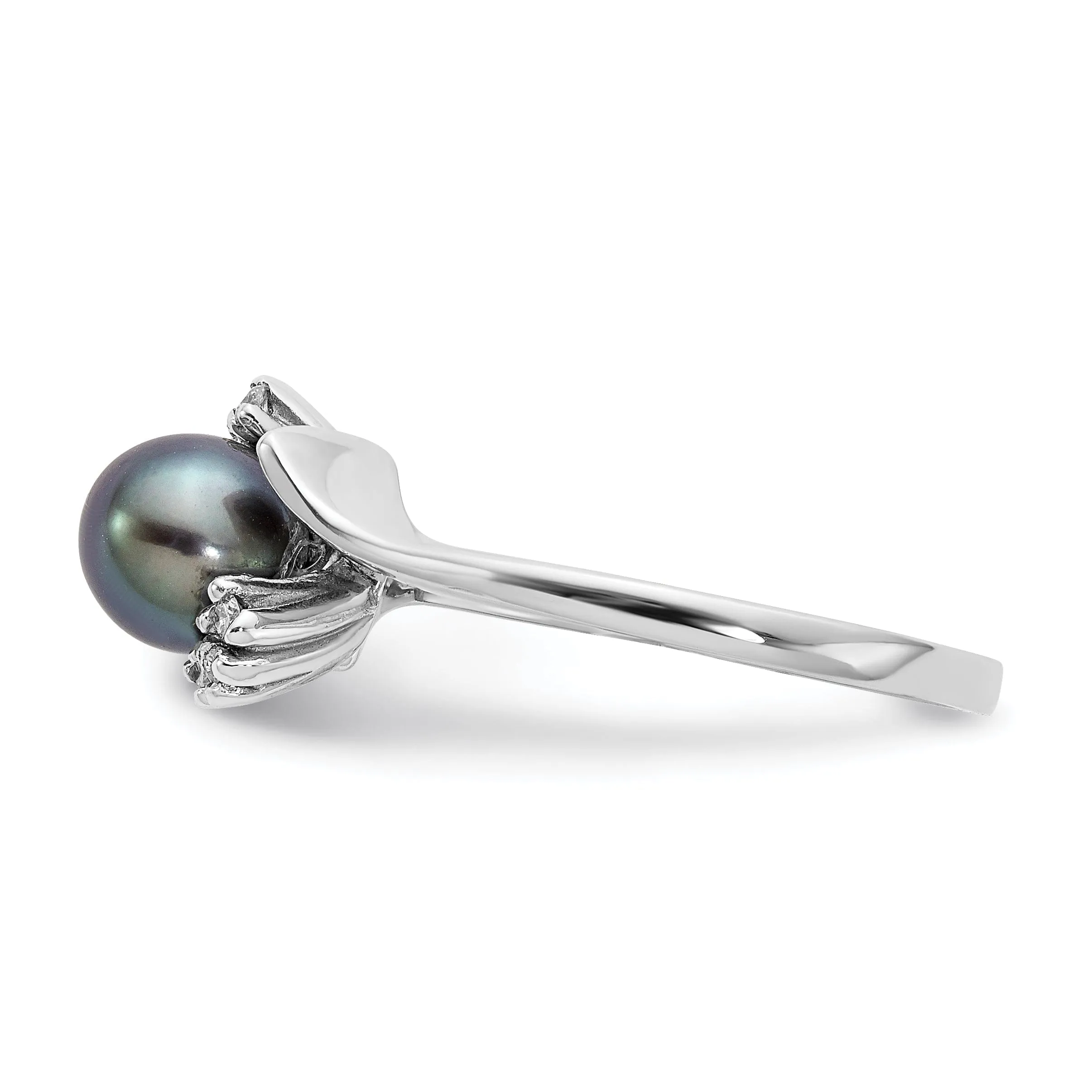14k White Gold Black Pearl Diamond Ring