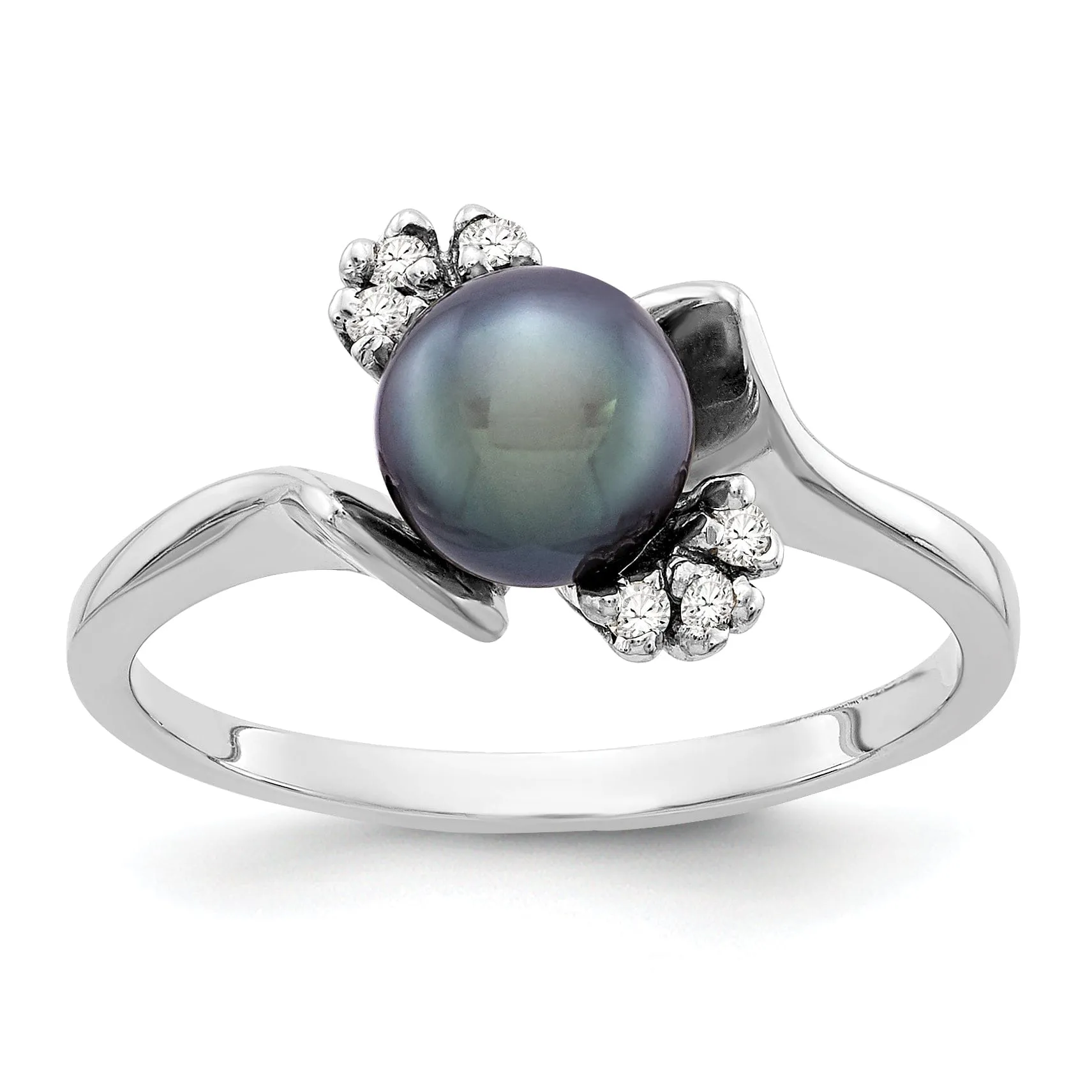 14k White Gold Black Pearl Diamond Ring
