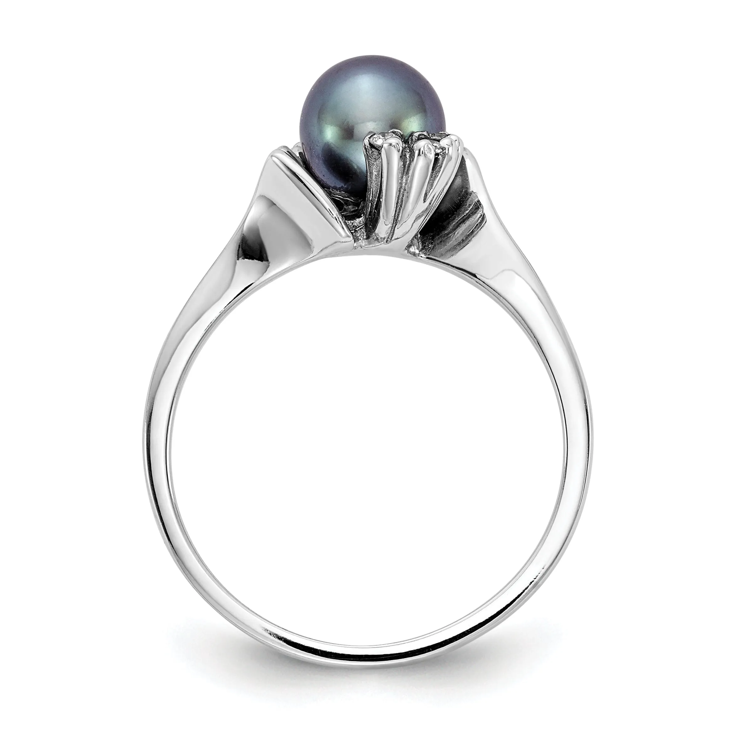 14k White Gold Black Pearl Diamond Ring
