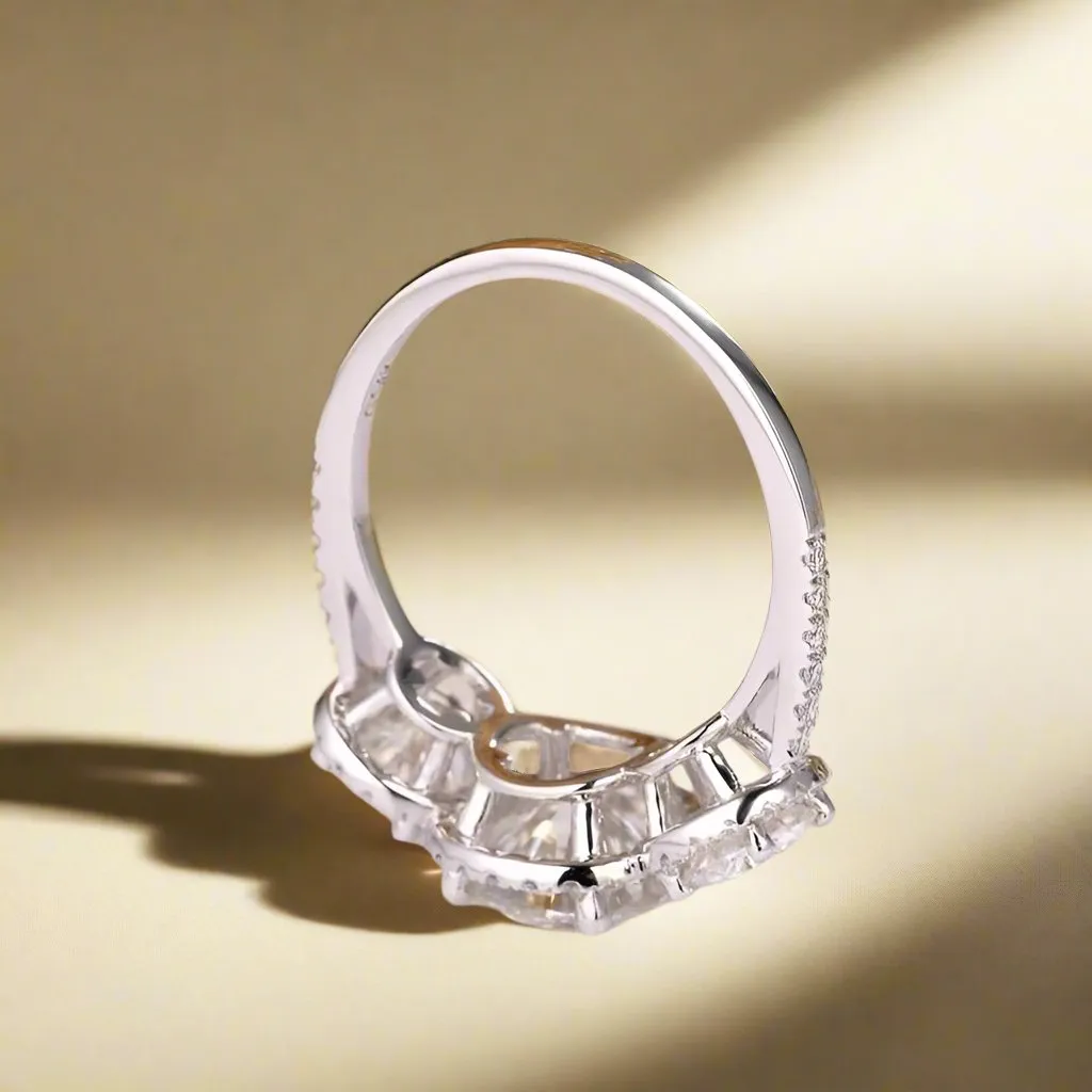 14k White Gold Diamond Three-Stone Halo Engagement Ring