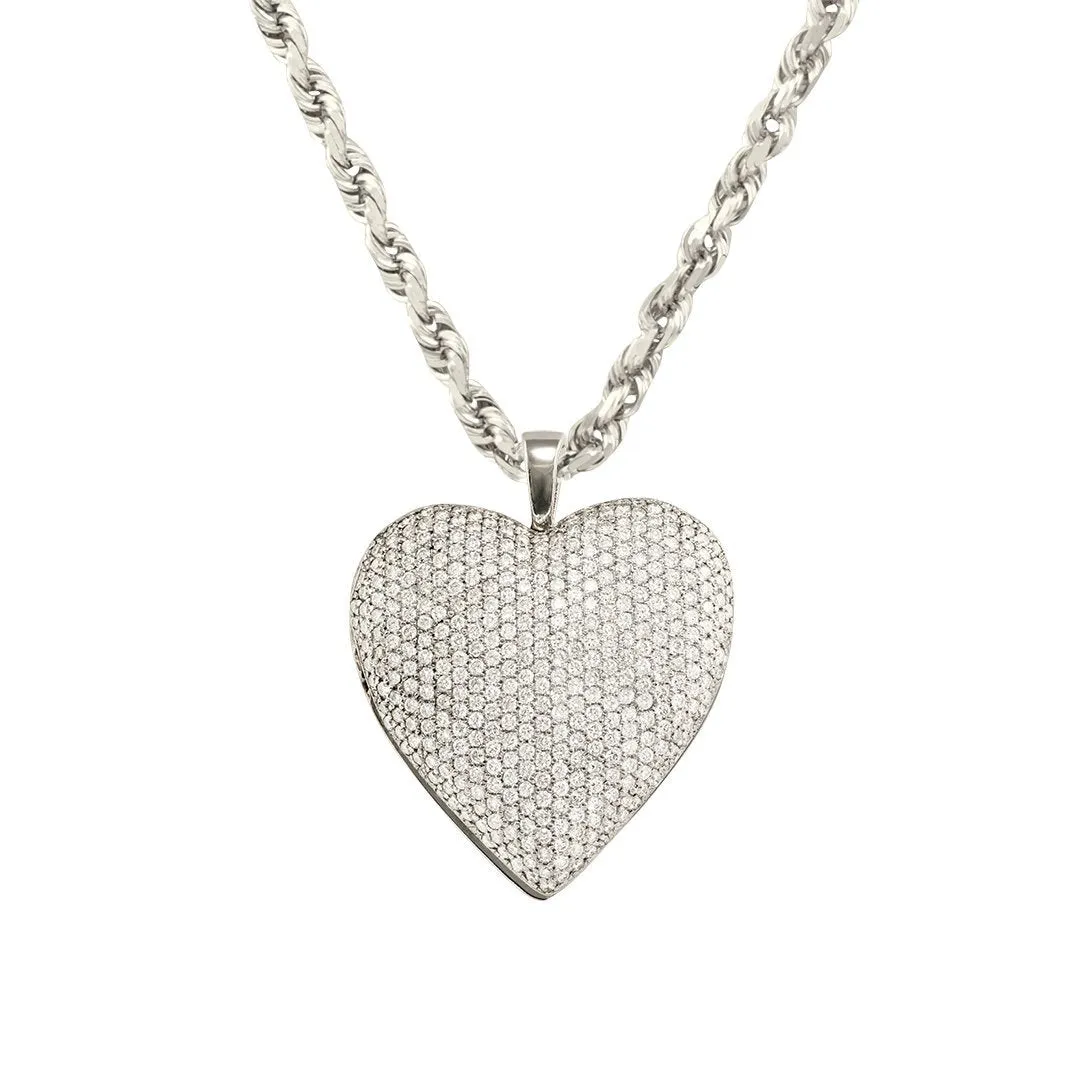 14k White Gold Heart Pendant 4.35 Ctw