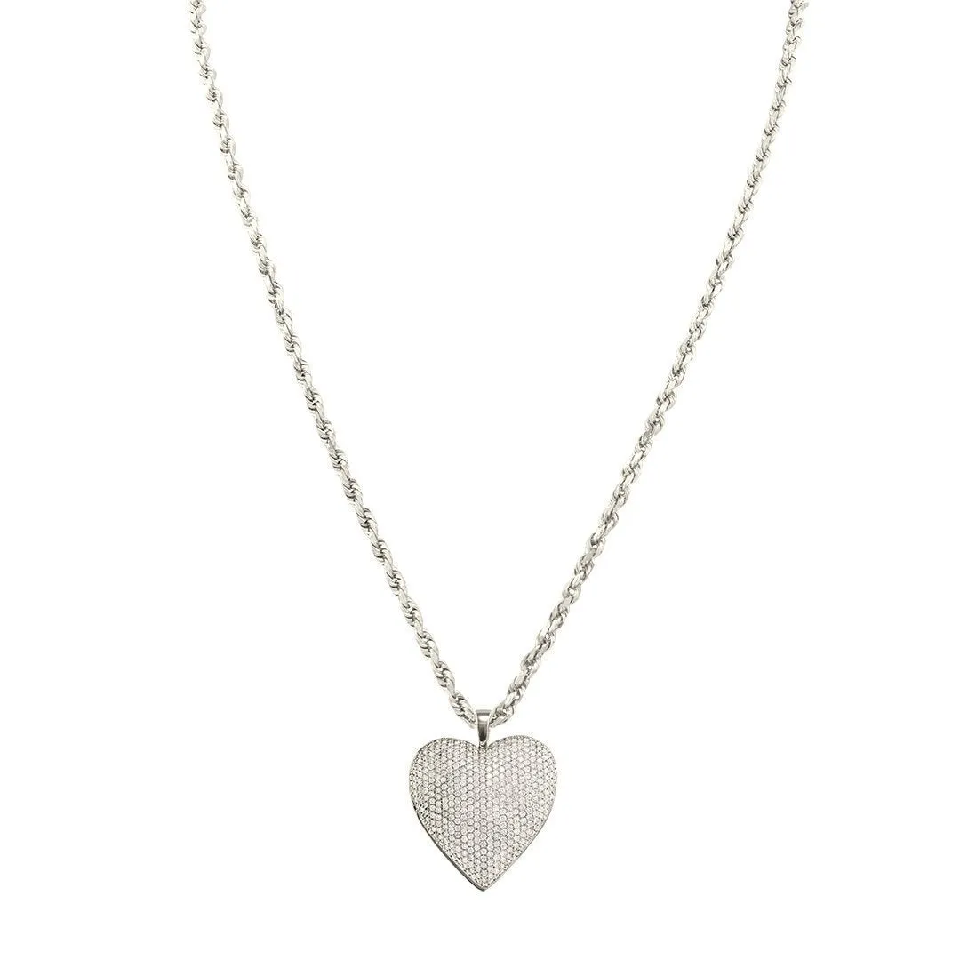 14k White Gold Heart Pendant 4.35 Ctw