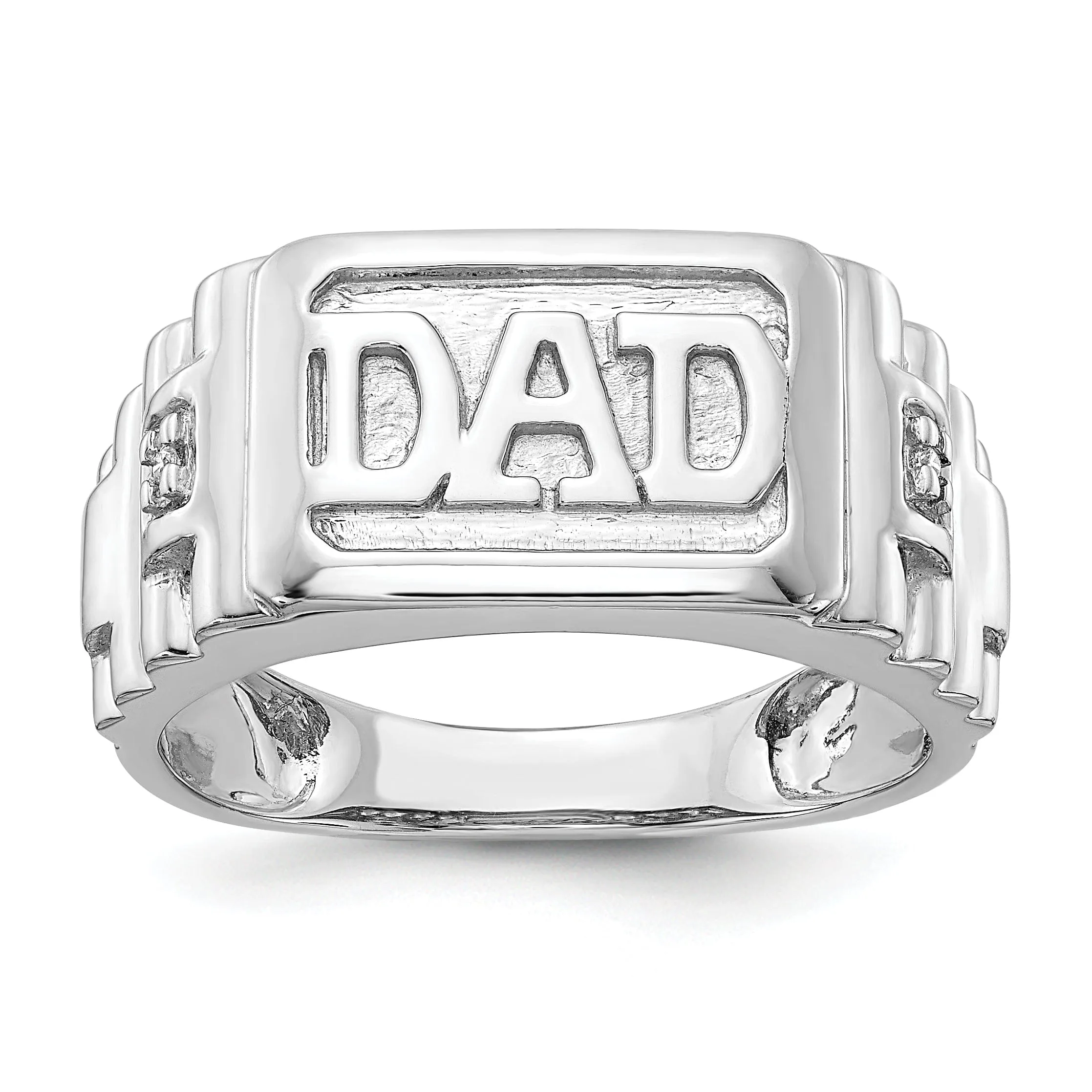 14k White Gold Polished Men's Diamond Dad Ring