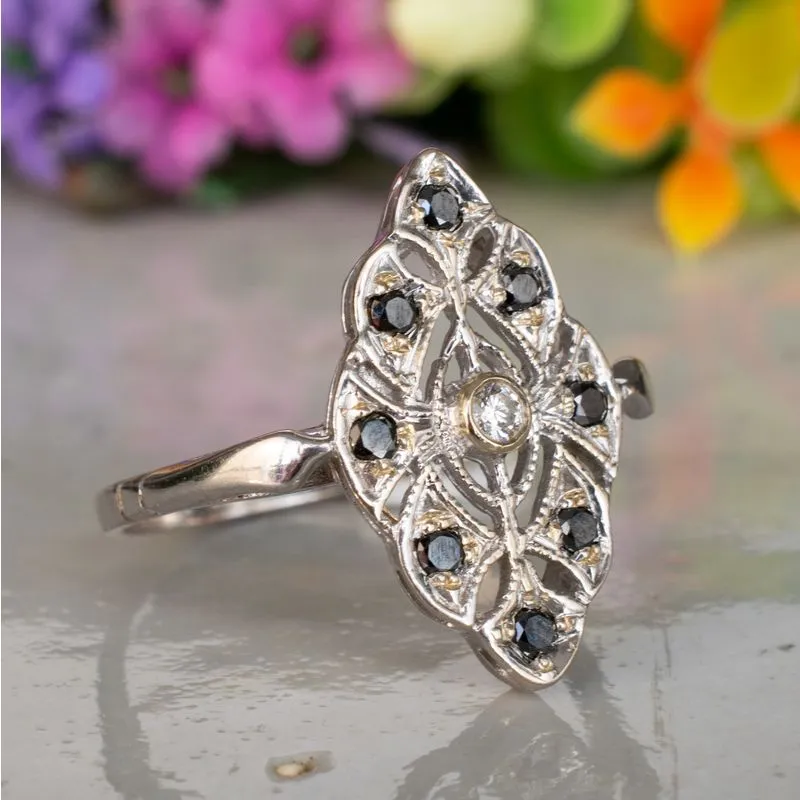 14K White Gold Rhombus Black Diamond 1.7mm Ring