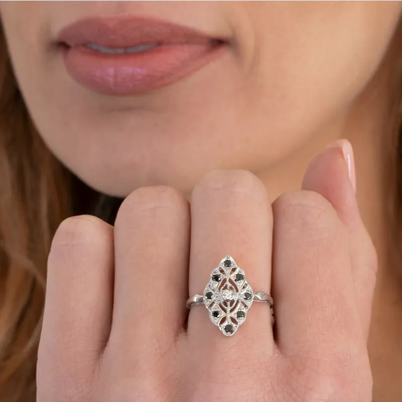 14K White Gold Rhombus Black Diamond 1.7mm Ring
