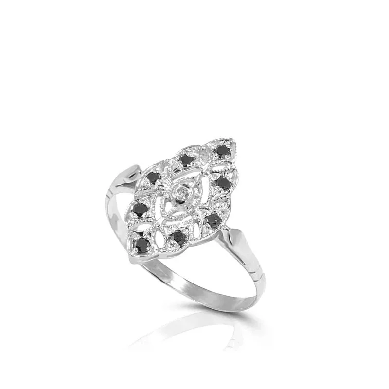 14K White Gold Rhombus Black Diamond 1.7mm Ring