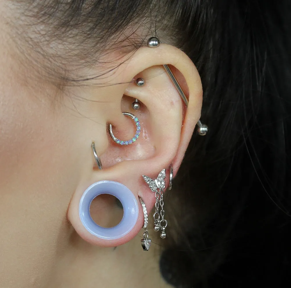 14K White Gold Septum Ring 16G Purple Opal Segment Nose Ring