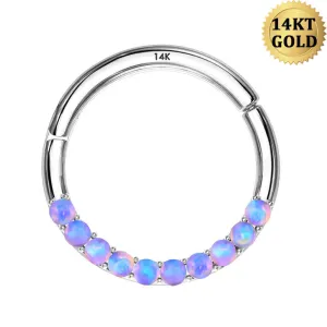 14K White Gold Septum Ring 16G Purple Opal Segment Nose Ring
