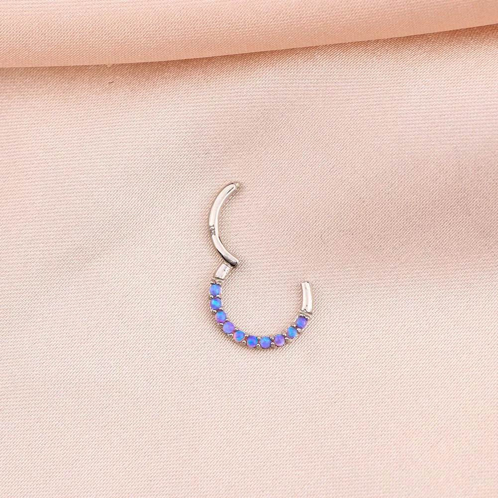 14K White Gold Septum Ring 16G Purple Opal Segment Nose Ring