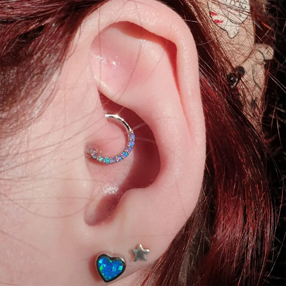 14K White Gold Septum Ring 16G Purple Opal Segment Nose Ring