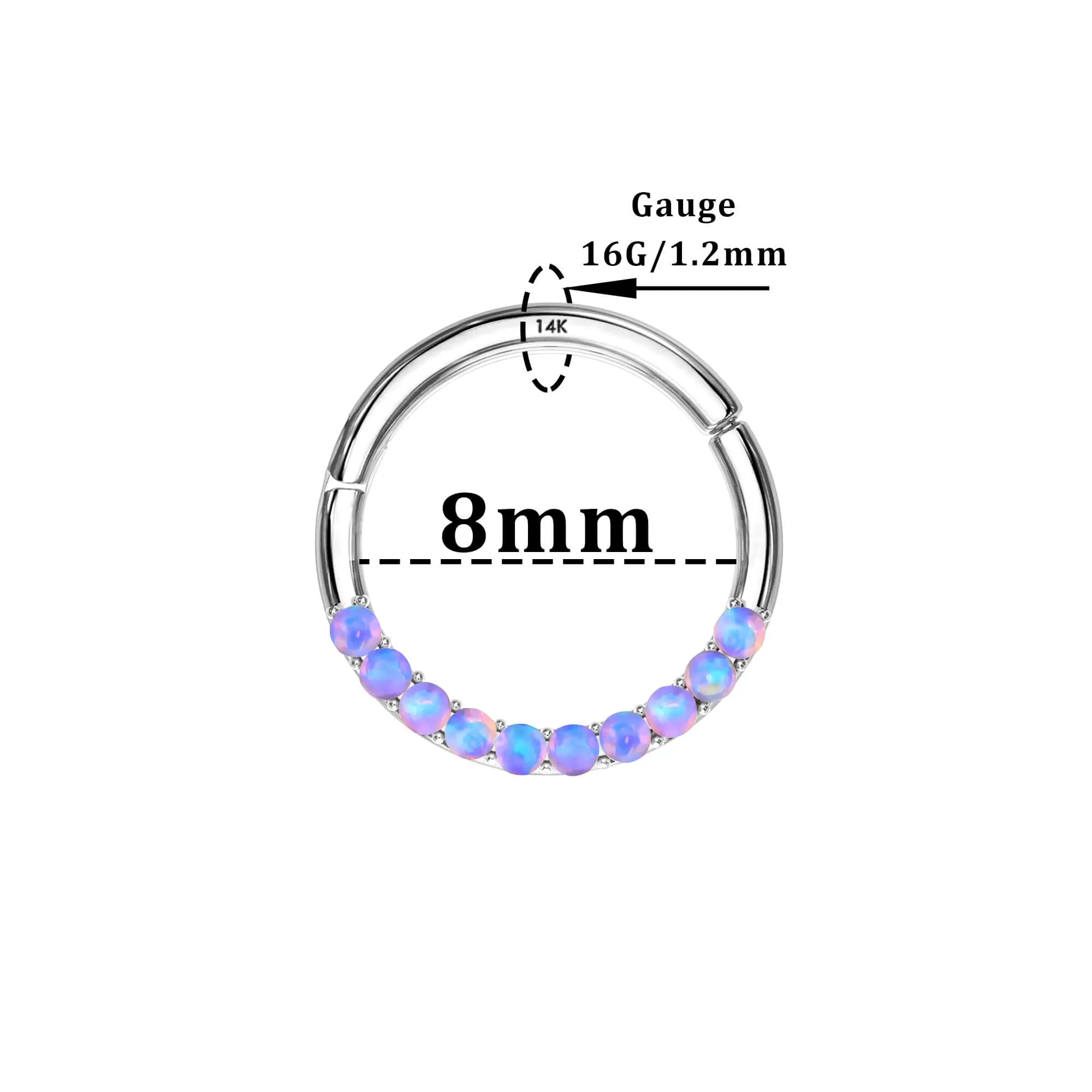 14K White Gold Septum Ring 16G Purple Opal Segment Nose Ring