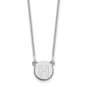 14k White Gold Tiny Circle Block Letter H Initial Pendant and Necklace