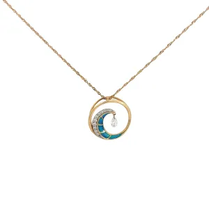 14k Yellow Gold .35ct F VS2 Round Diamond Mother of Pearl Necklace 24 inch length